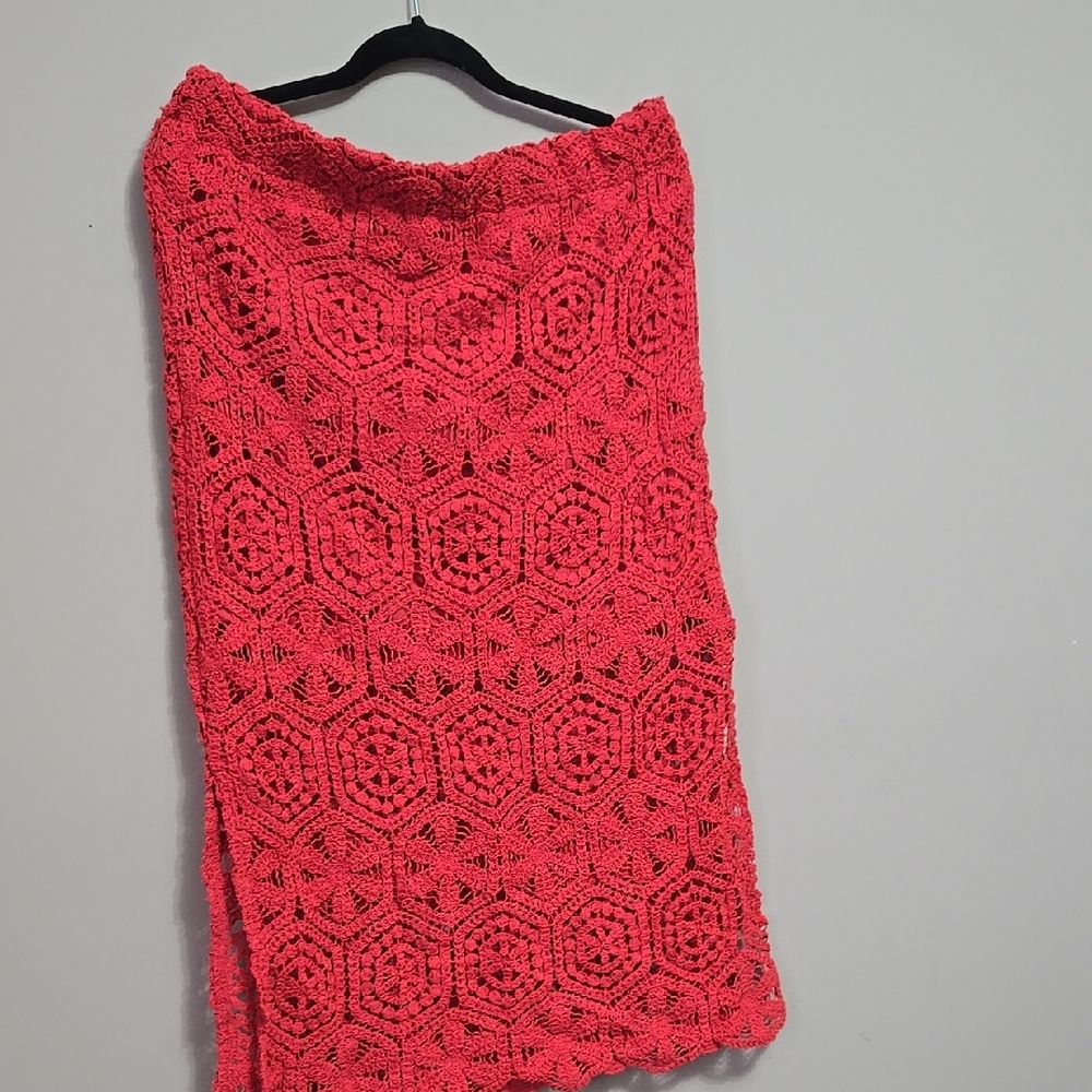 Ultra Pink Red Pencil Midi Skirt with Cut Out